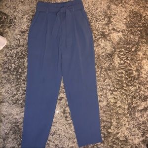 Blue Sash Waist High Waisted Paperbag Trousers